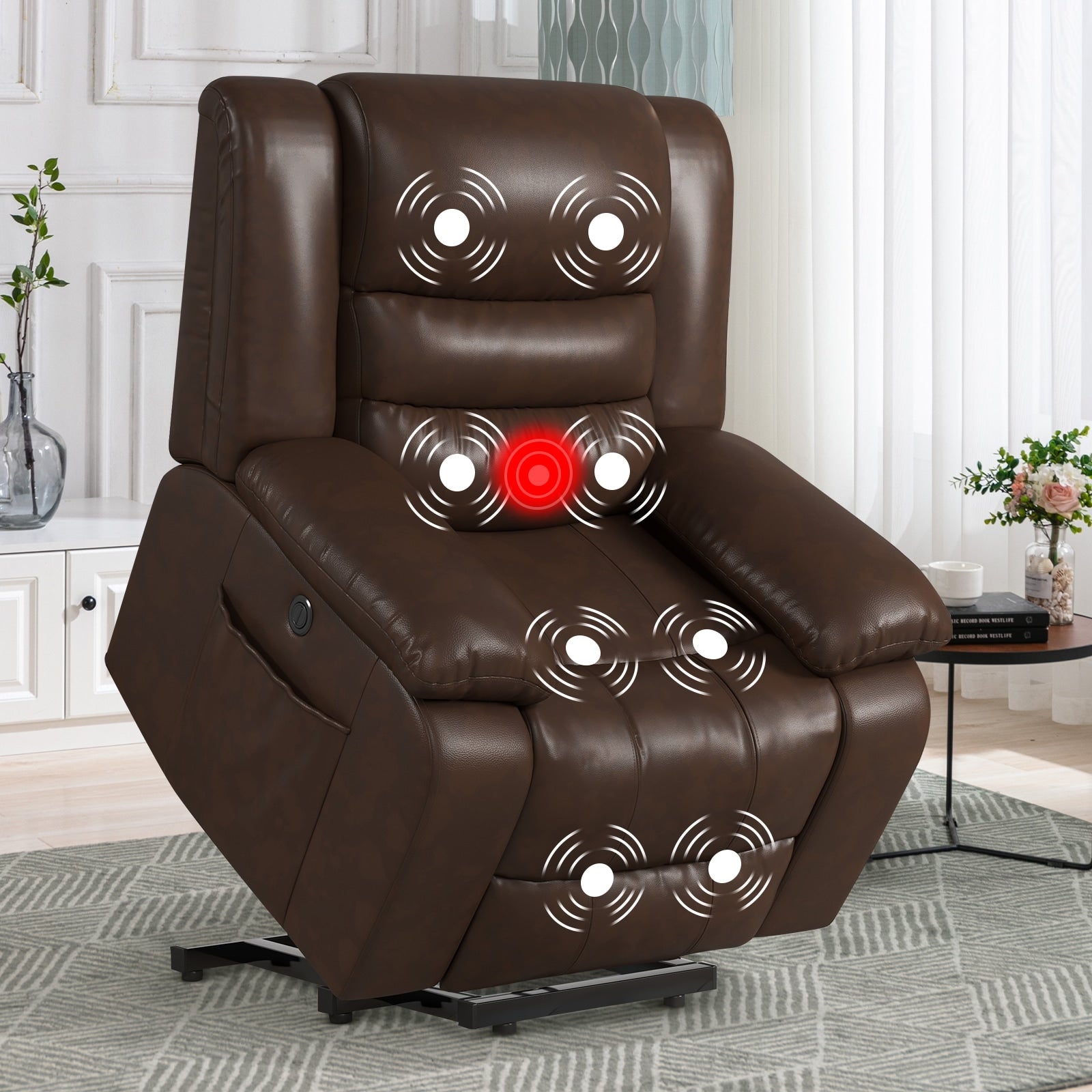Fauteuil inclinable releveur en cuir avec double moteur, fauteuils inclinables électriques surdimensionnés avec chauffage et massage électrique
