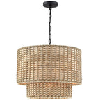 Lustre tambour à 4 lumières en rotin Lennie de 20 po avec auvent noir - 20 po de largeur - 20 po de largeur