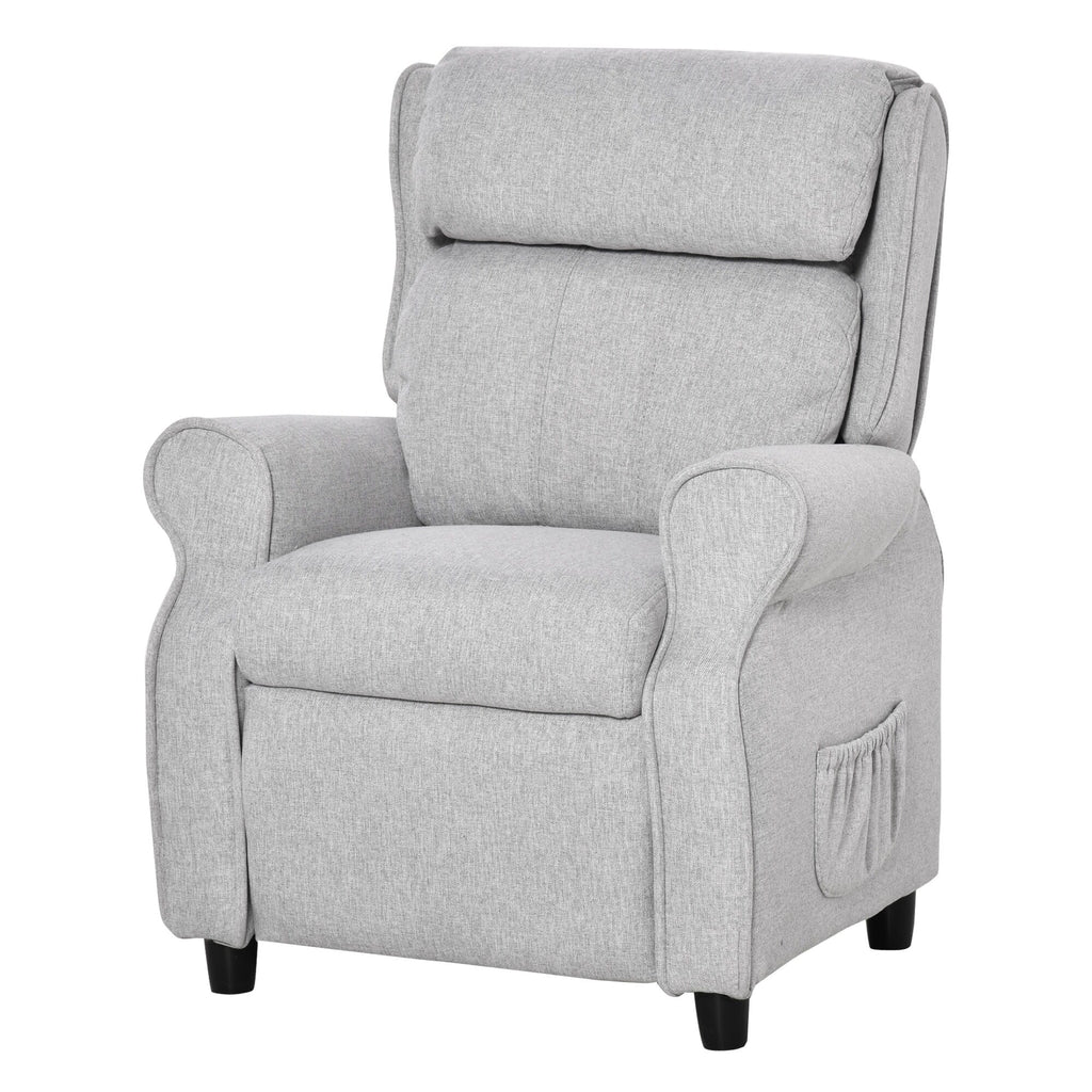 Fauteuil inclinable manuel rembourré gris clair pour enfants de 3 à 5 ans avec repose-pieds et 2 poches latérales