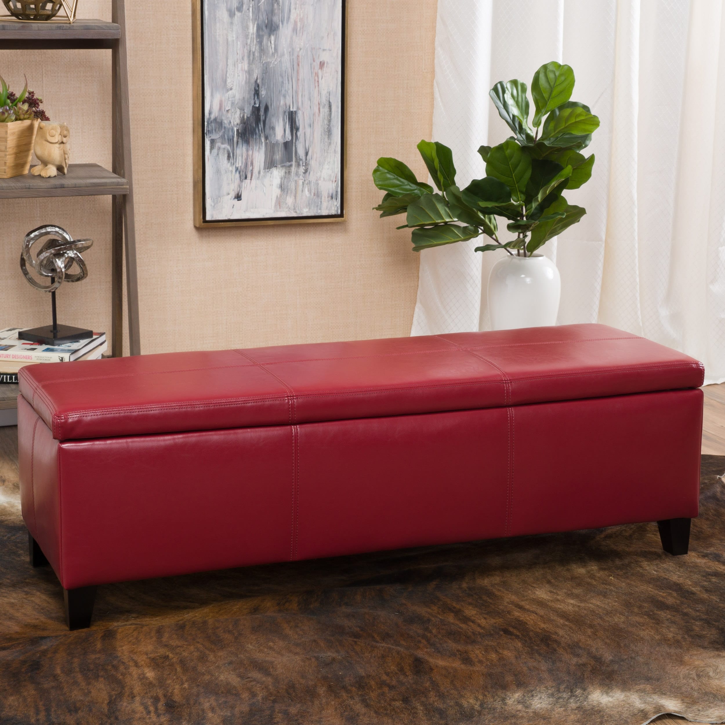 Banc de rangement en similicuir Lucinda par Christopher Knight Home - 51,25 L x 17,50 l x 16,25 H