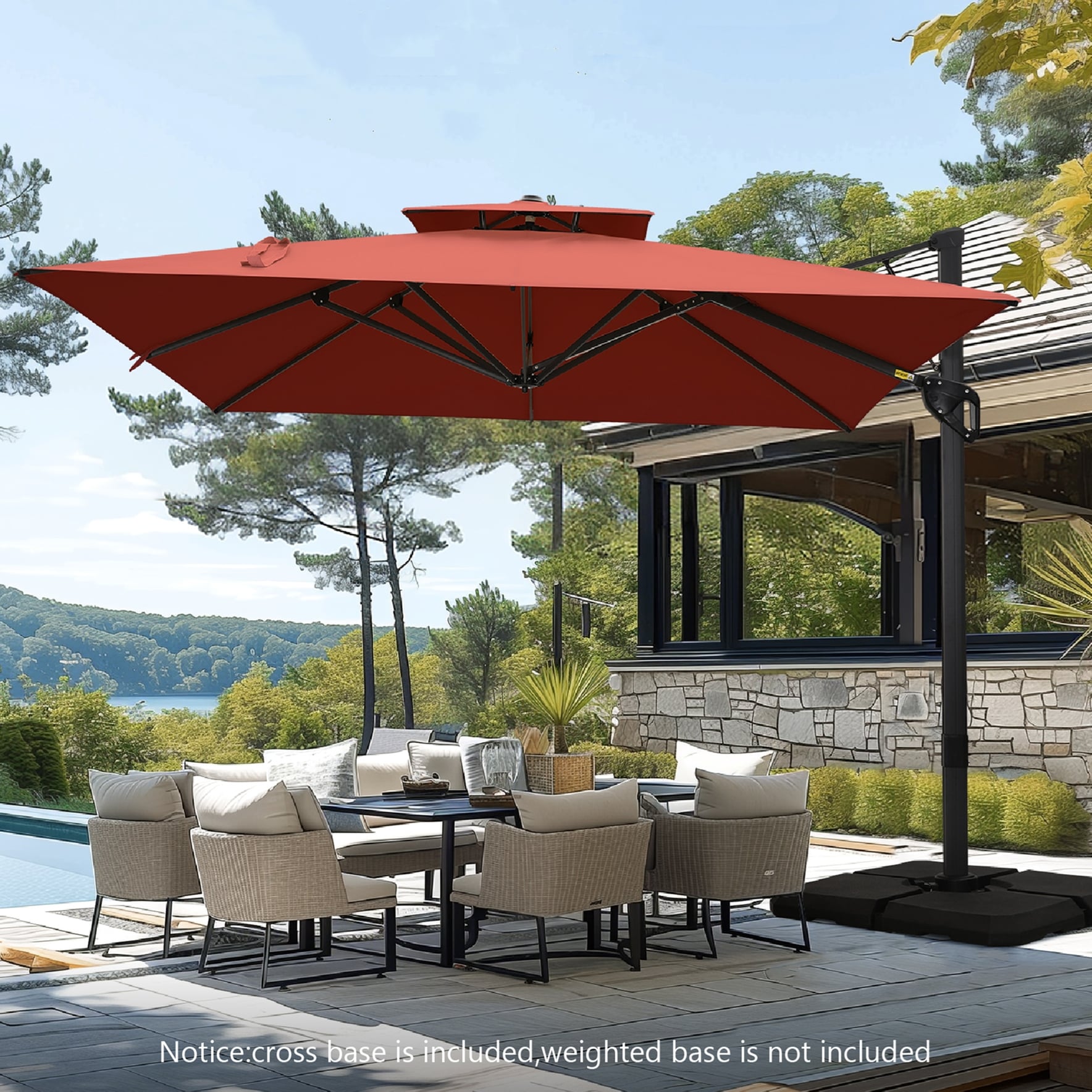 MAISON ARTS Parasol déporté hydraulique automatique de 12 pieds avec mât en aluminium et rotation à 360 degrés