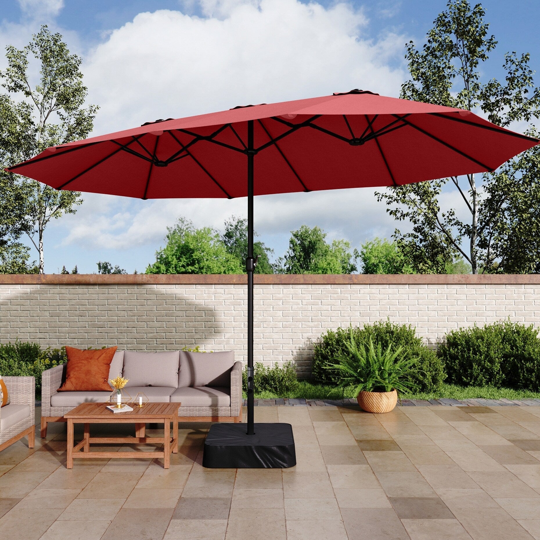 Parasol double extra large de 15 pieds pour patio double face de MAISON ARTS avec base incluse