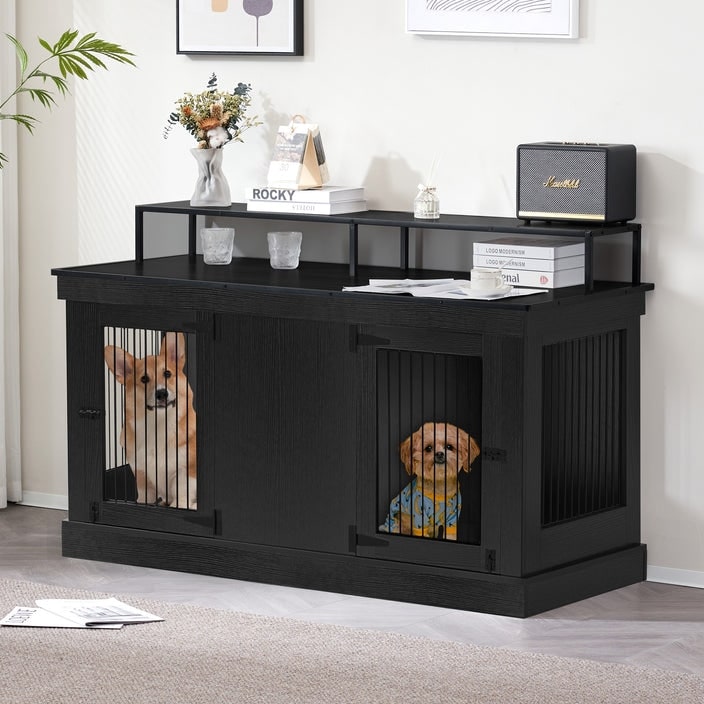 Meuble TV pour cage à chien Mcombo, grand format, niche en bois avec doubles portes, modèle 1861