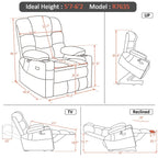Fauteuil inclinable électrique à double moteur MCombo, grand format, avec massage et double chauffage, pour personnes âgées de grande taille, tissu R7635