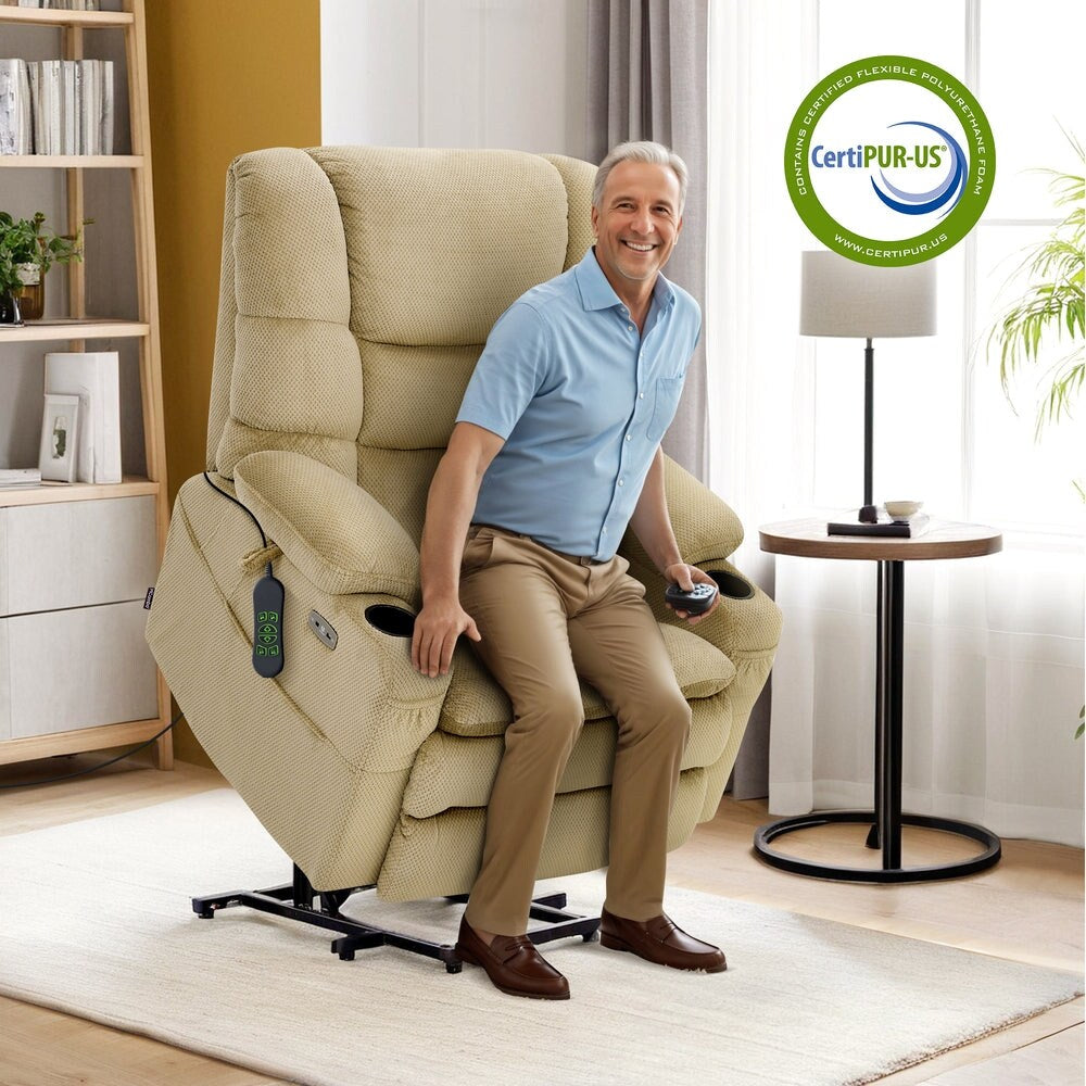 Fauteuil inclinable électrique à double moteur MCombo, grand format, avec massage et double chauffage, pour personnes âgées de grande taille, tissu R7635