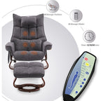 Ensemble de 2 fauteuils inclinables pivotants avec pouf et coussin de nuque, tissu chenille