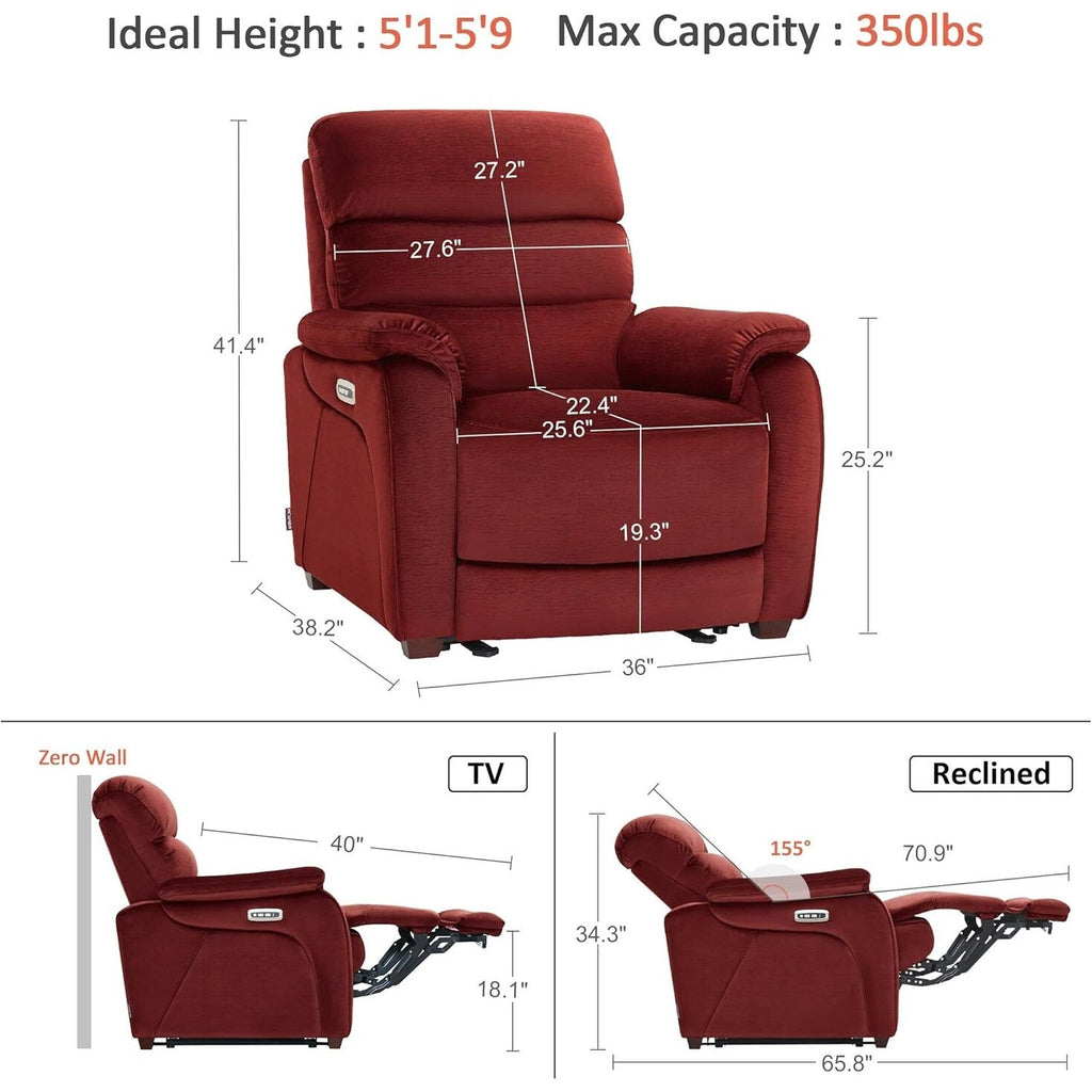 Fauteuil inclinable électrique MCombo Zero Wall-Hugger avec appui-tête réglable, idéal pour les petits espaces et les camping-cars, tissu ST257