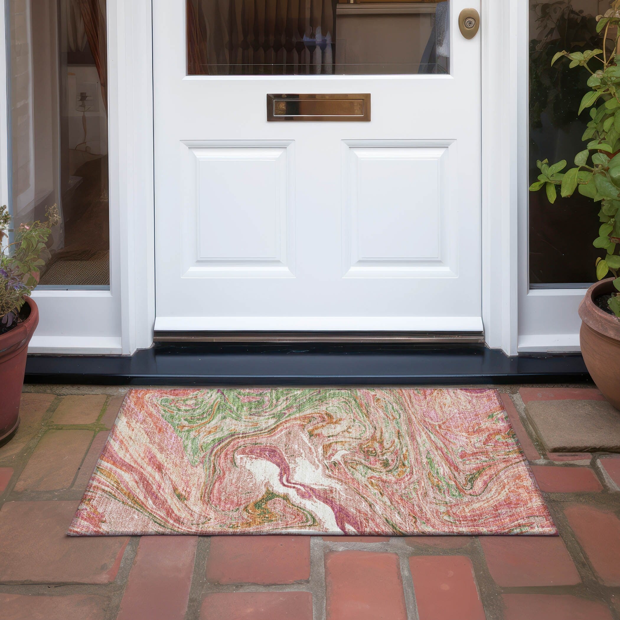 Tapis Chantille à motifs abstraits, lavable en machine, pour intérieur et extérieur