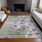 Tapis Chantille moderne à motif floral, lavable en machine, pour intérieur/extérieur