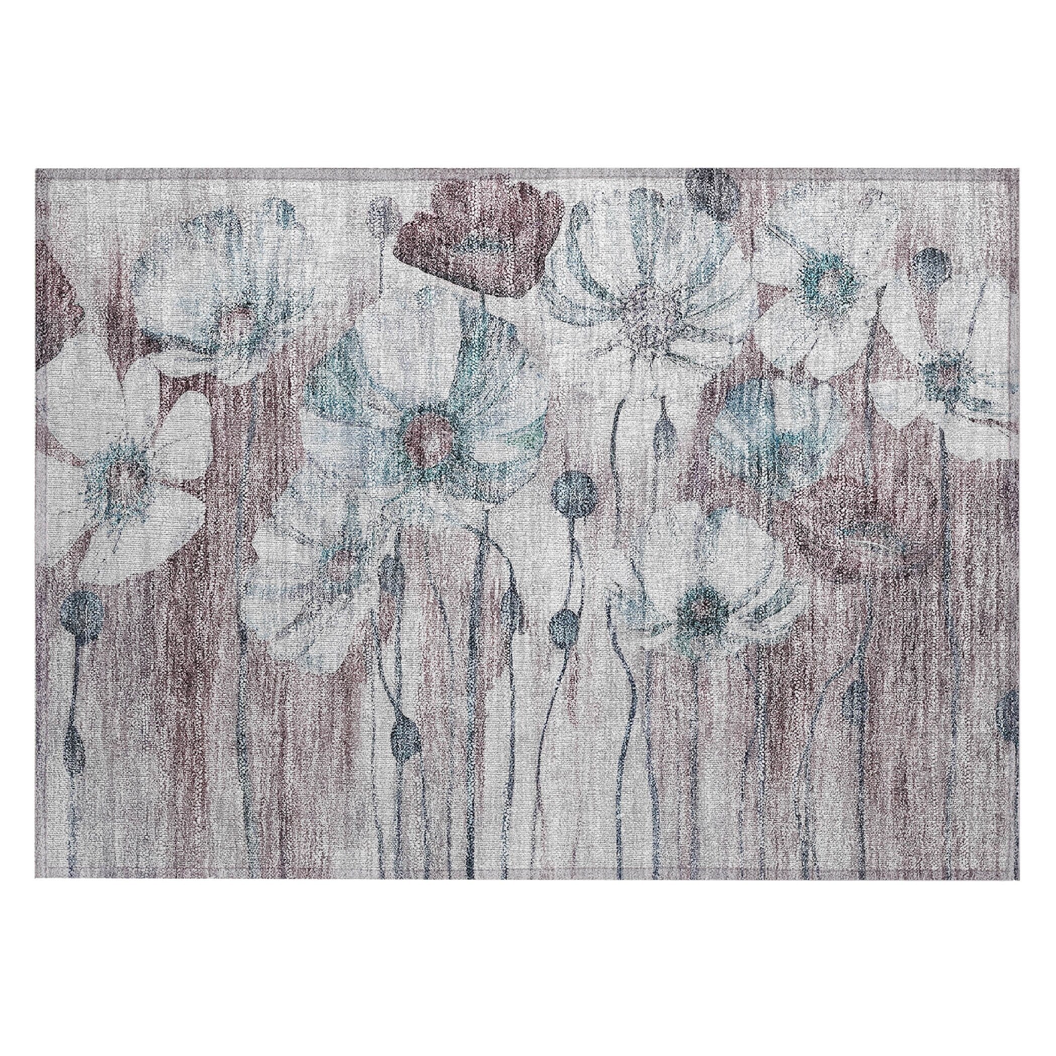 Tapis Chantille moderne à motif floral, lavable en machine, pour intérieur/extérieur