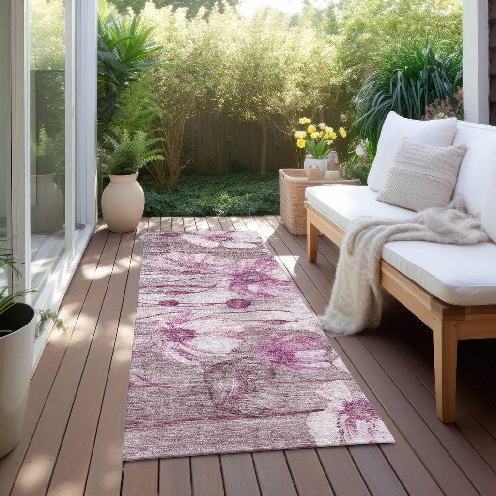 Tapis Chantille moderne à motif floral, lavable en machine, pour intérieur/extérieur
