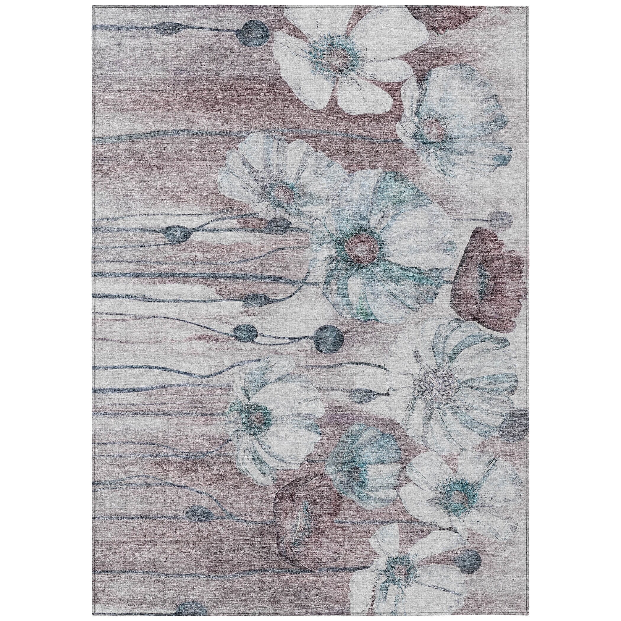 Tapis Chantille moderne à motif floral, lavable en machine, pour intérieur/extérieur