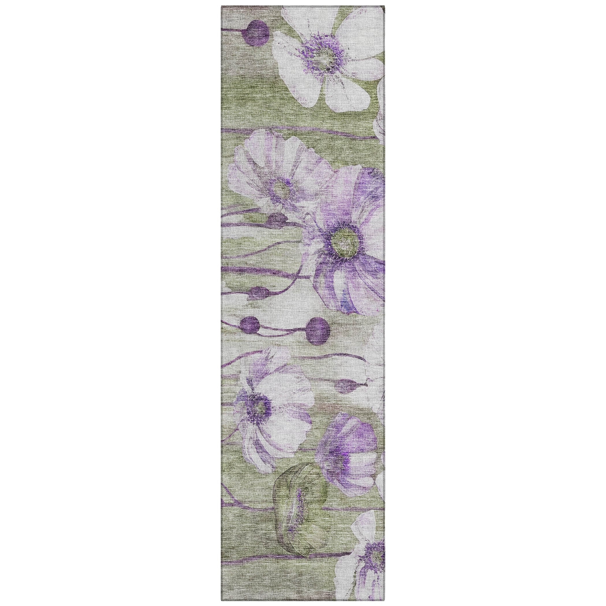 Tapis Chantille moderne à motif floral, lavable en machine, pour intérieur/extérieur