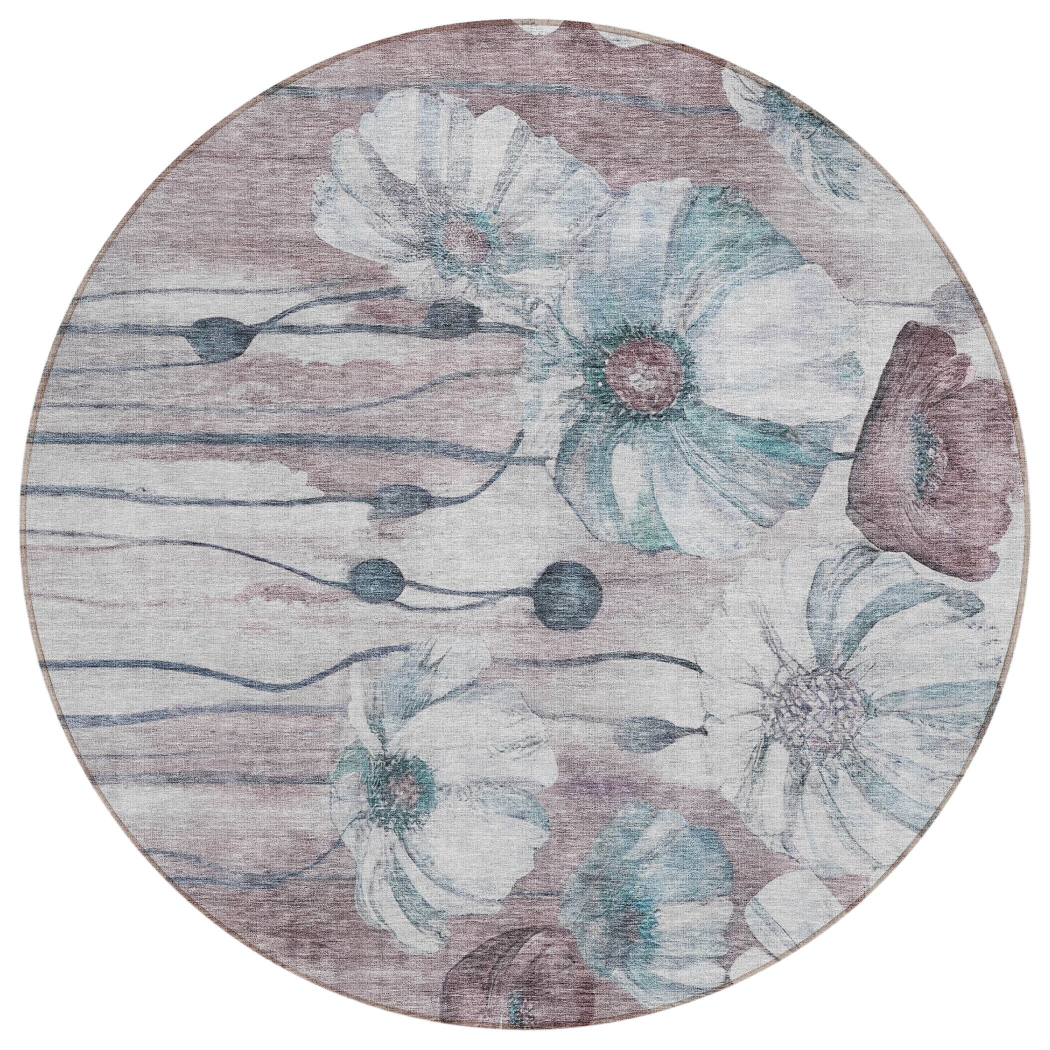 Tapis Chantille moderne à motif floral, lavable en machine, pour intérieur/extérieur