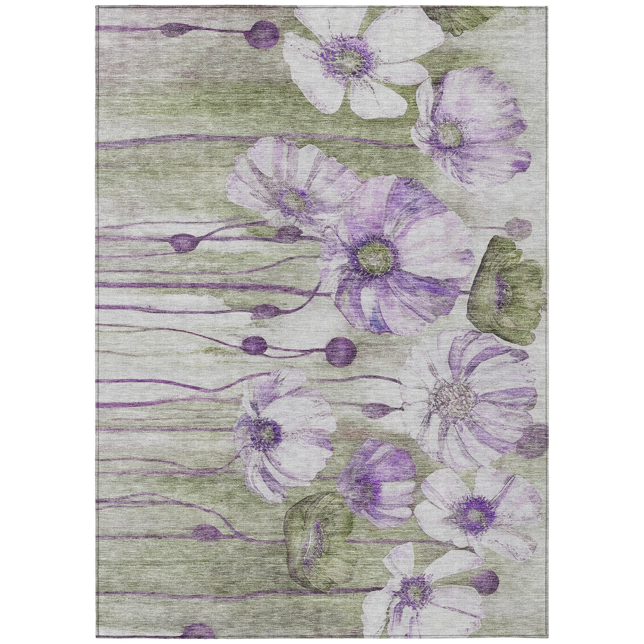 Tapis Chantille moderne à motif floral, lavable en machine, pour intérieur/extérieur