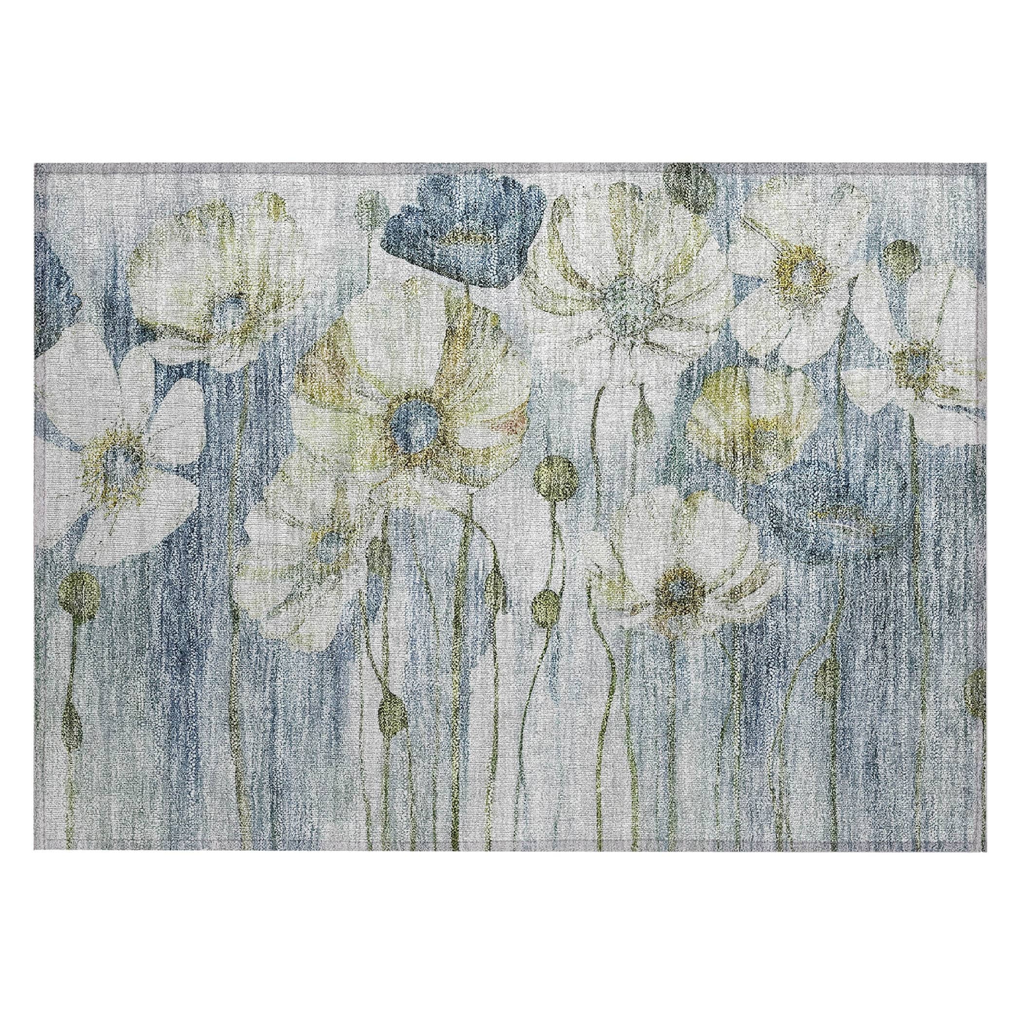 Tapis Chantille moderne à motif floral, lavable en machine, pour intérieur/extérieur