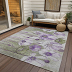 Tapis Chantille moderne à motif floral, lavable en machine, pour intérieur/extérieur