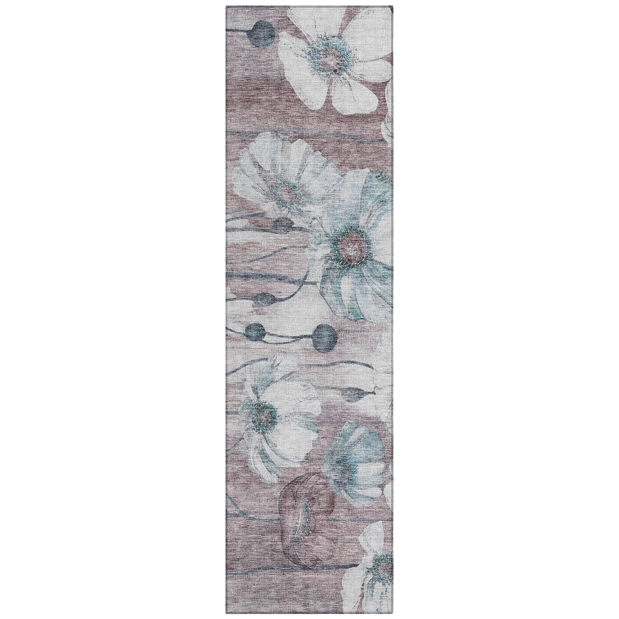Tapis Chantille moderne à motif floral, lavable en machine, pour intérieur/extérieur