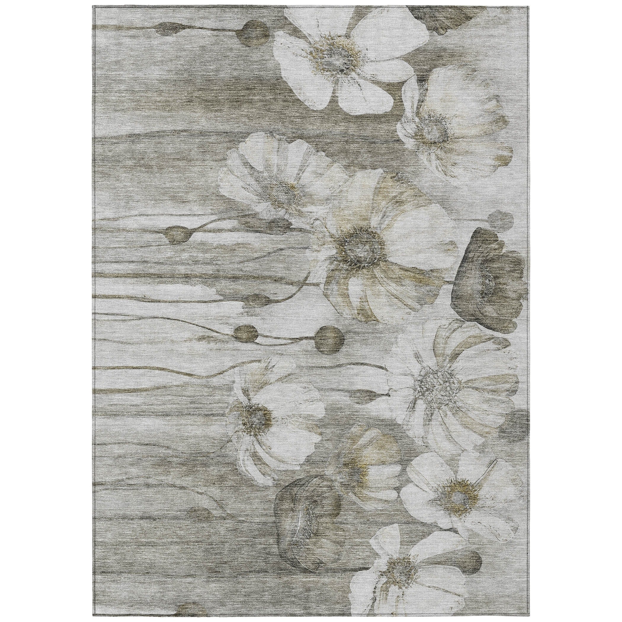 Tapis Chantille moderne à motif floral, lavable en machine, pour intérieur/extérieur