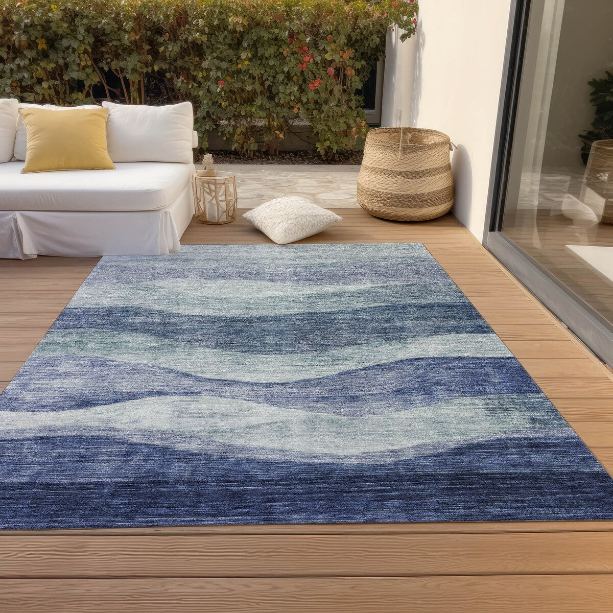 Tapis Chantille contemporain à vagues, lavable en machine, pour intérieur et extérieur