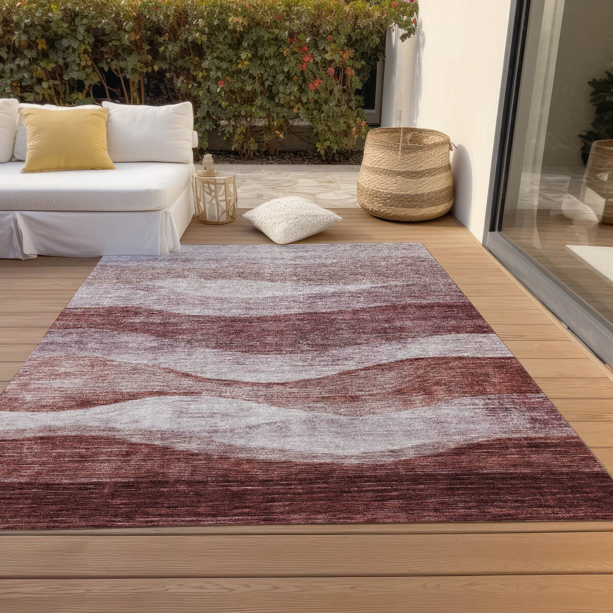 Tapis Chantille contemporain à vagues, lavable en machine, pour intérieur et extérieur