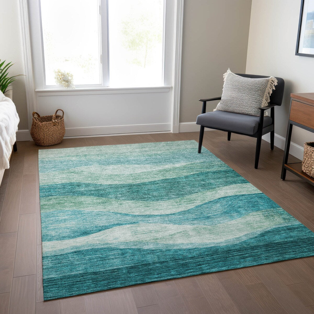 Tapis Chantille contemporain à vagues, lavable en machine, pour intérieur et extérieur