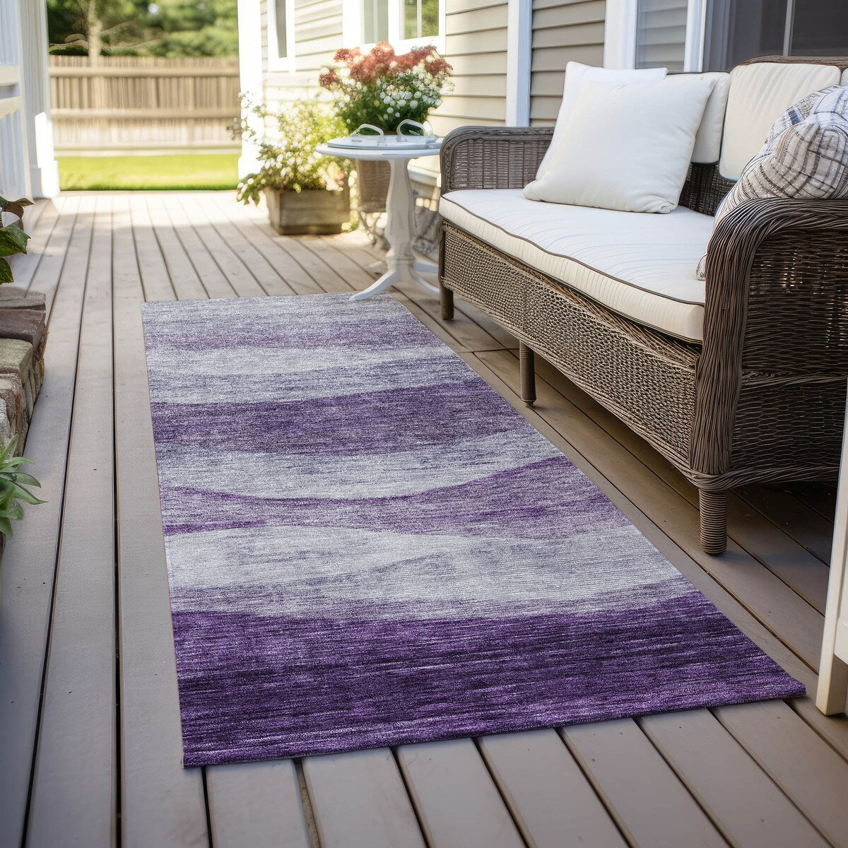 Tapis Chantille contemporain à vagues, lavable en machine, pour intérieur et extérieur