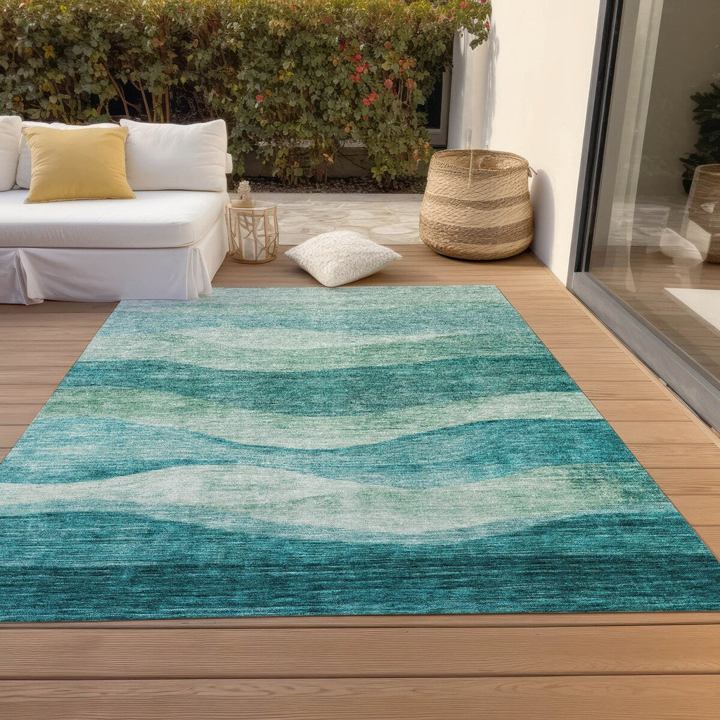 Tapis Chantille contemporain à vagues, lavable en machine, pour intérieur et extérieur