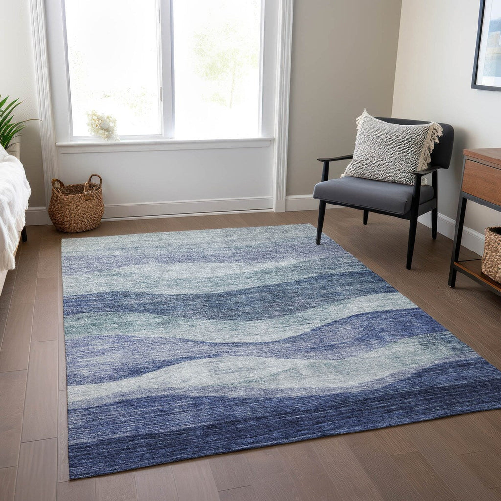 Tapis Chantille contemporain à vagues, lavable en machine, pour intérieur et extérieur