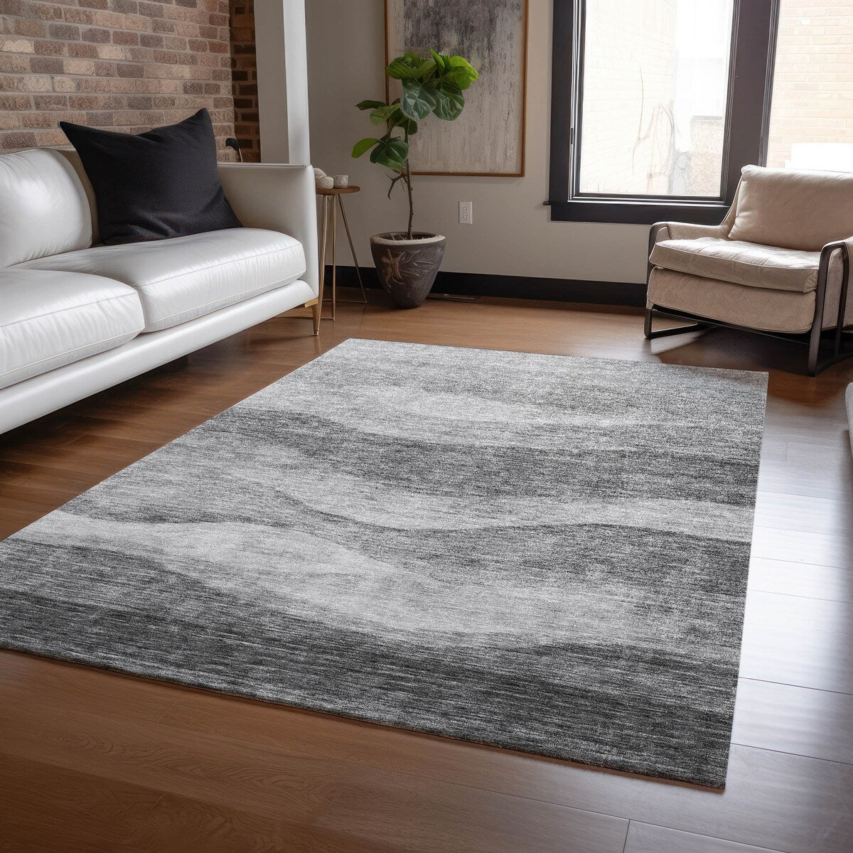 Tapis Chantille contemporain à vagues, lavable en machine, pour intérieur et extérieur