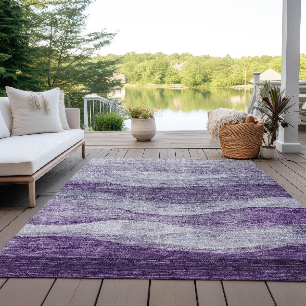 Tapis Chantille contemporain à vagues, lavable en machine, pour intérieur et extérieur