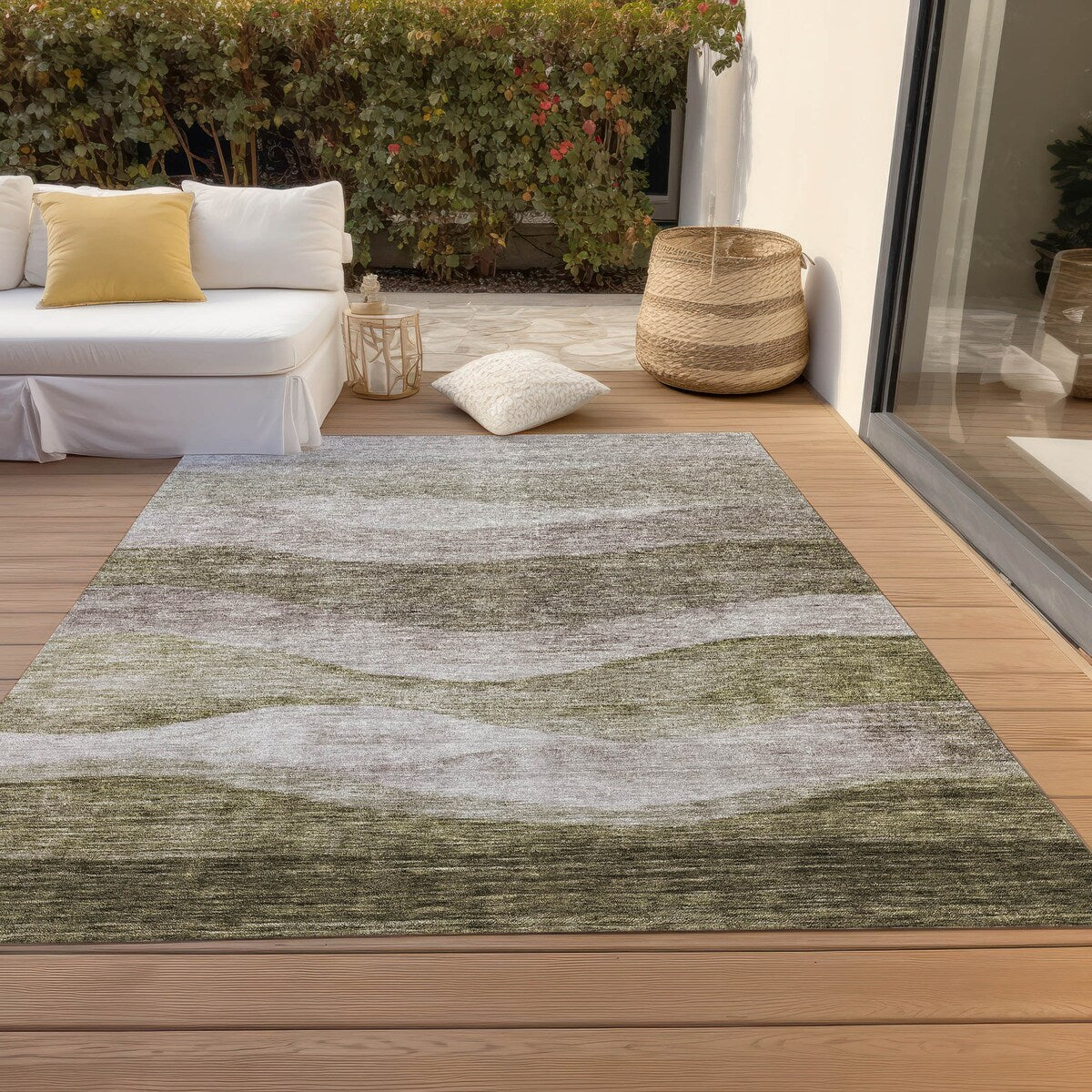 Tapis Chantille contemporain à vagues, lavable en machine, pour intérieur et extérieur