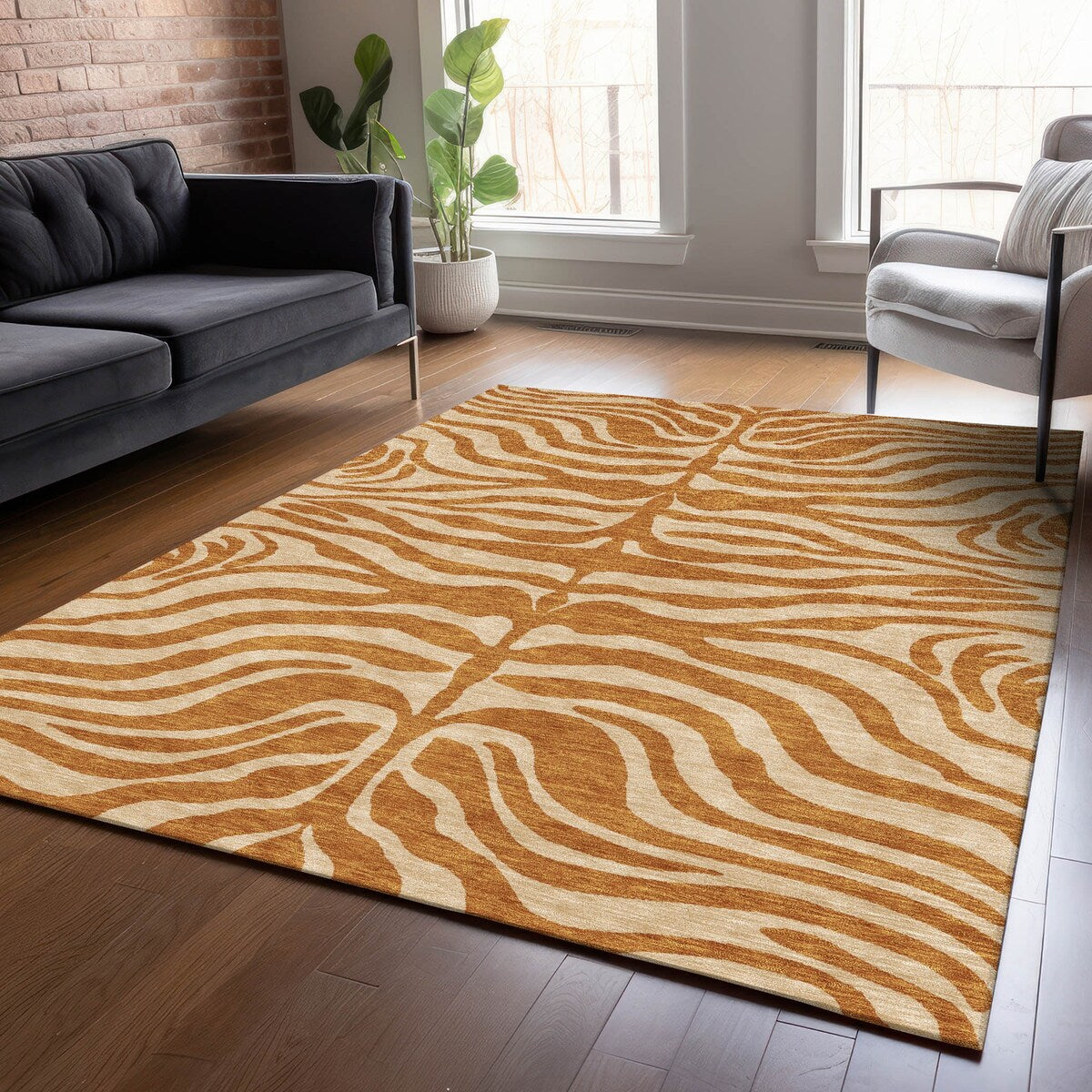 Tapis Chantille moderne à motif animal, lavable en machine, pour intérieur et extérieur