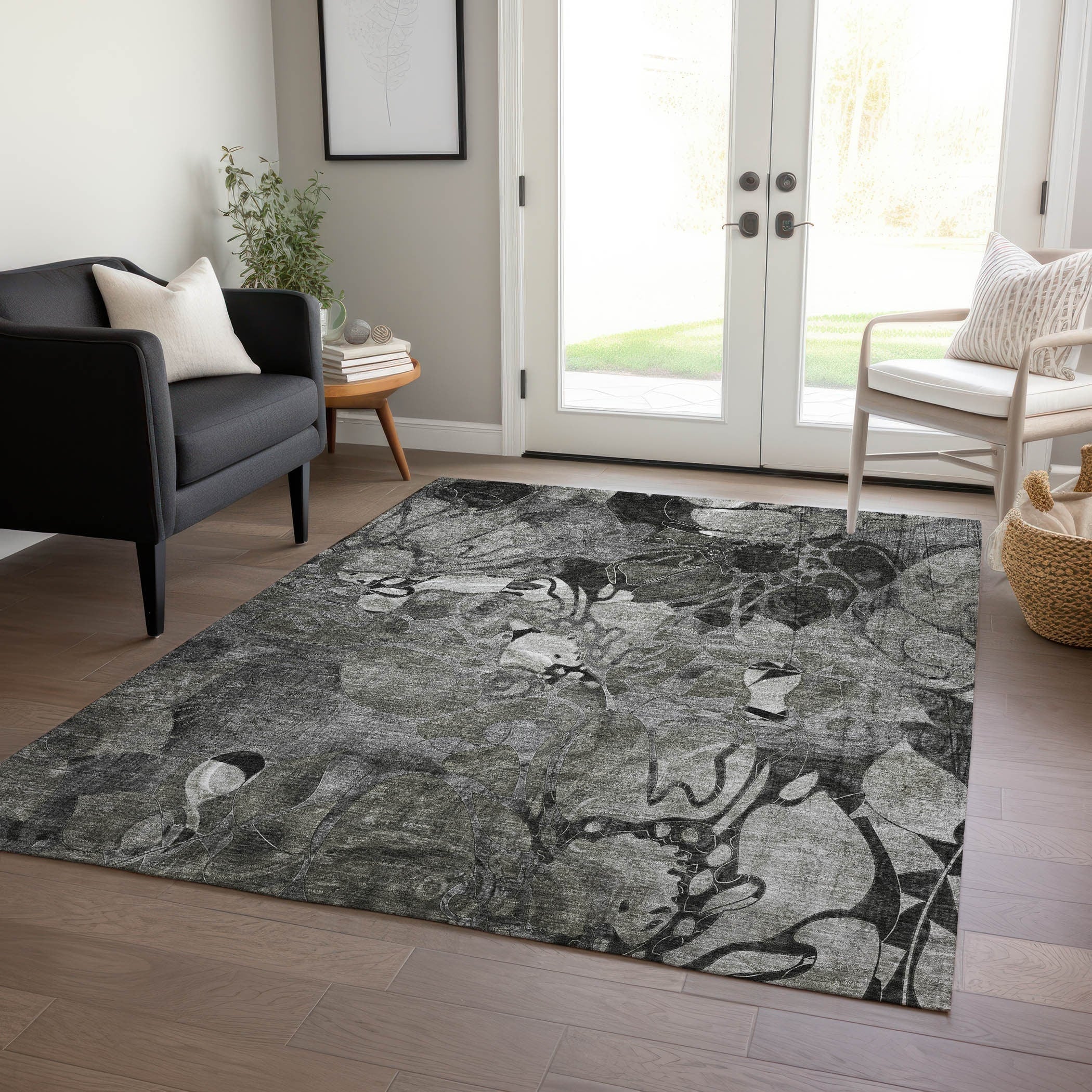 Tapis Chantille moderne à motif floral lavable en machine pour intérieur/extérieur