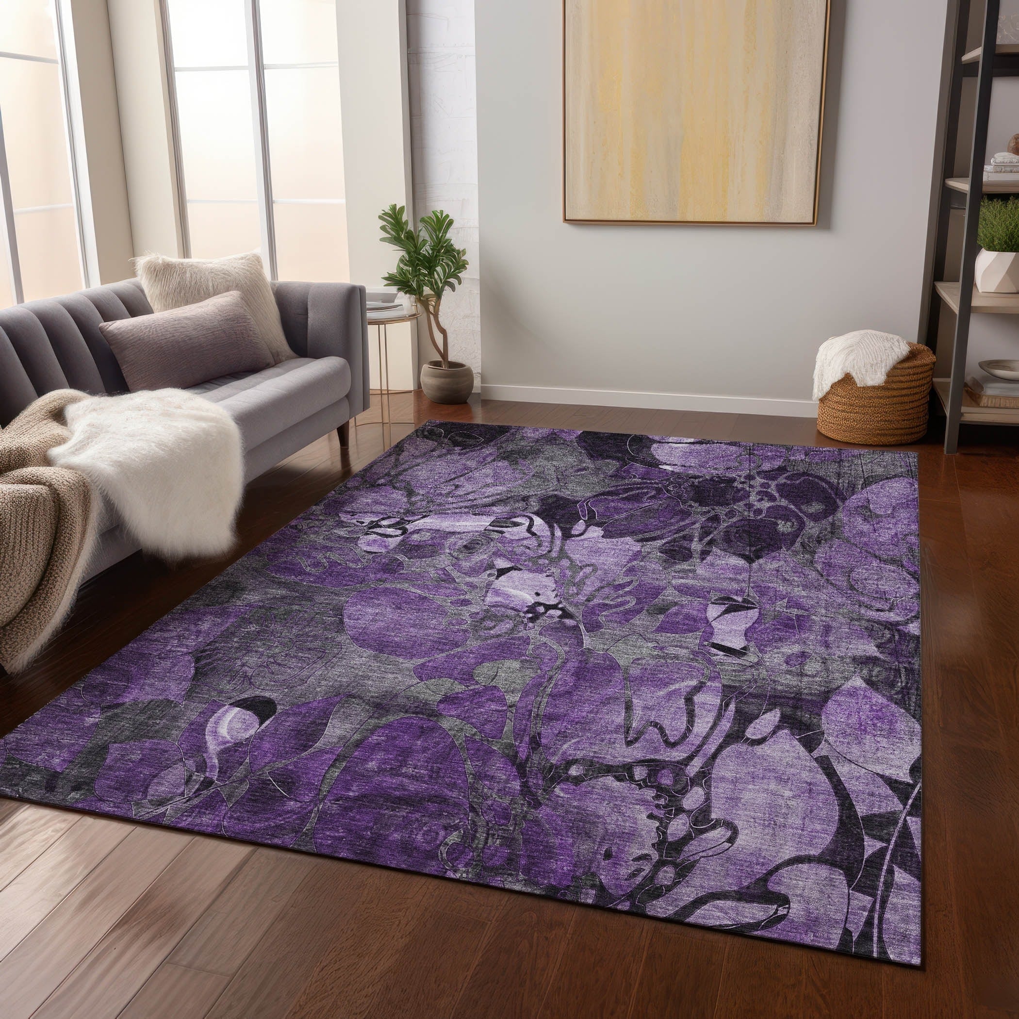 Tapis Chantille moderne à motif floral lavable en machine pour intérieur/extérieur