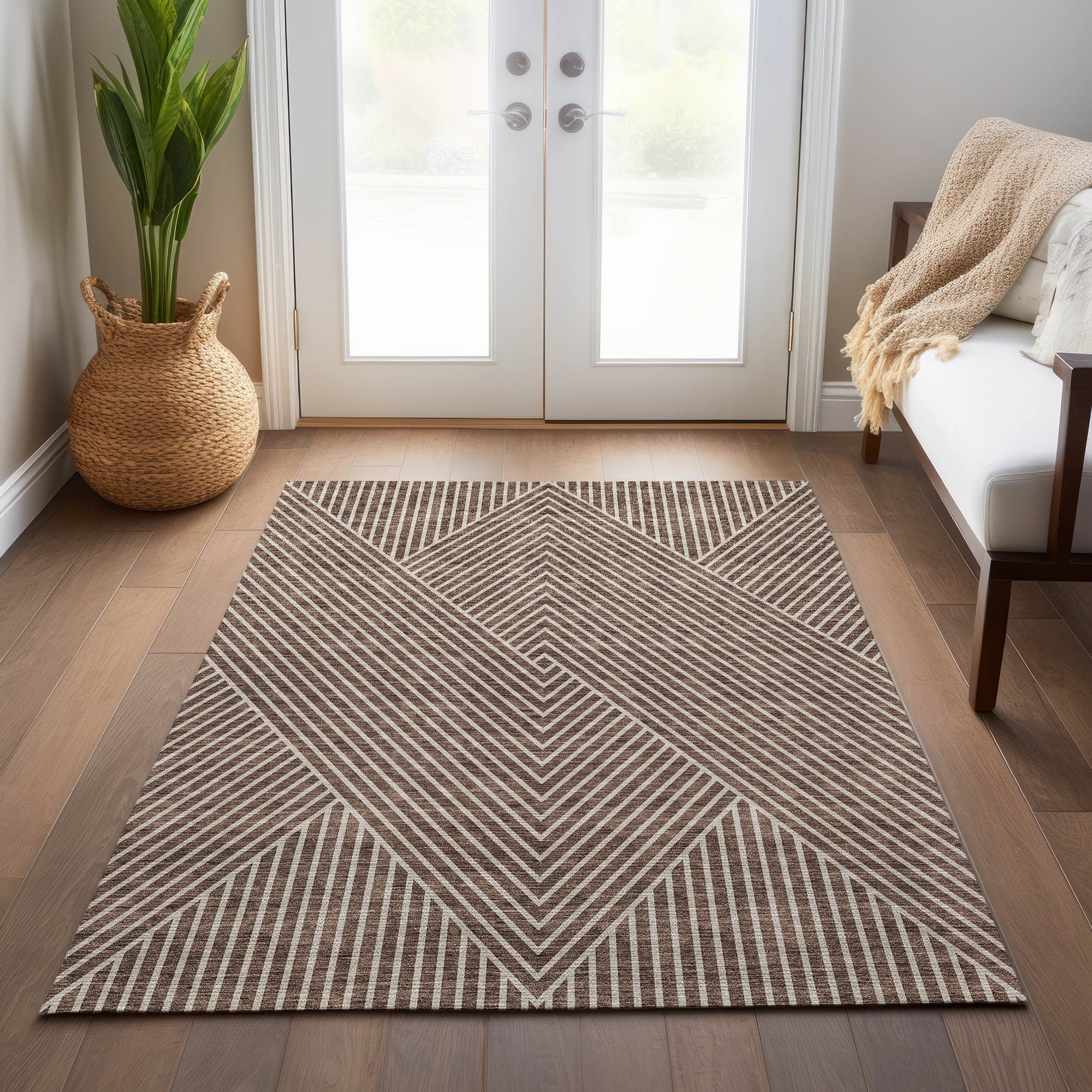 Tapis Chantille géométrique moderne lavable en machine pour intérieur/extérieur