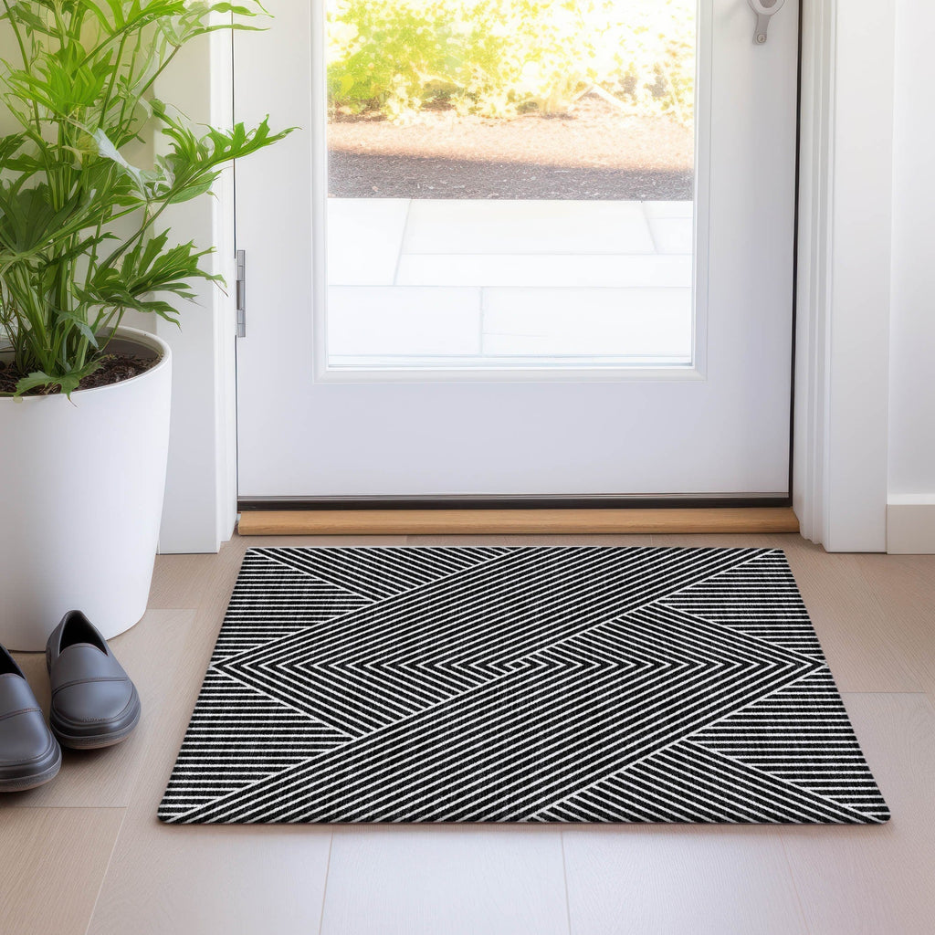 Tapis Chantille géométrique moderne lavable en machine pour intérieur/extérieur