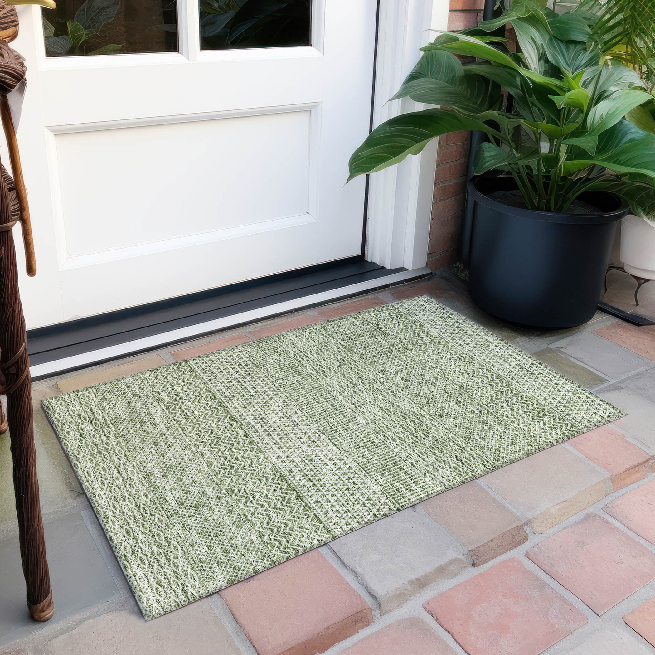 Tapis Chantille à rayures modernes, lavable en machine, pour intérieur et extérieur