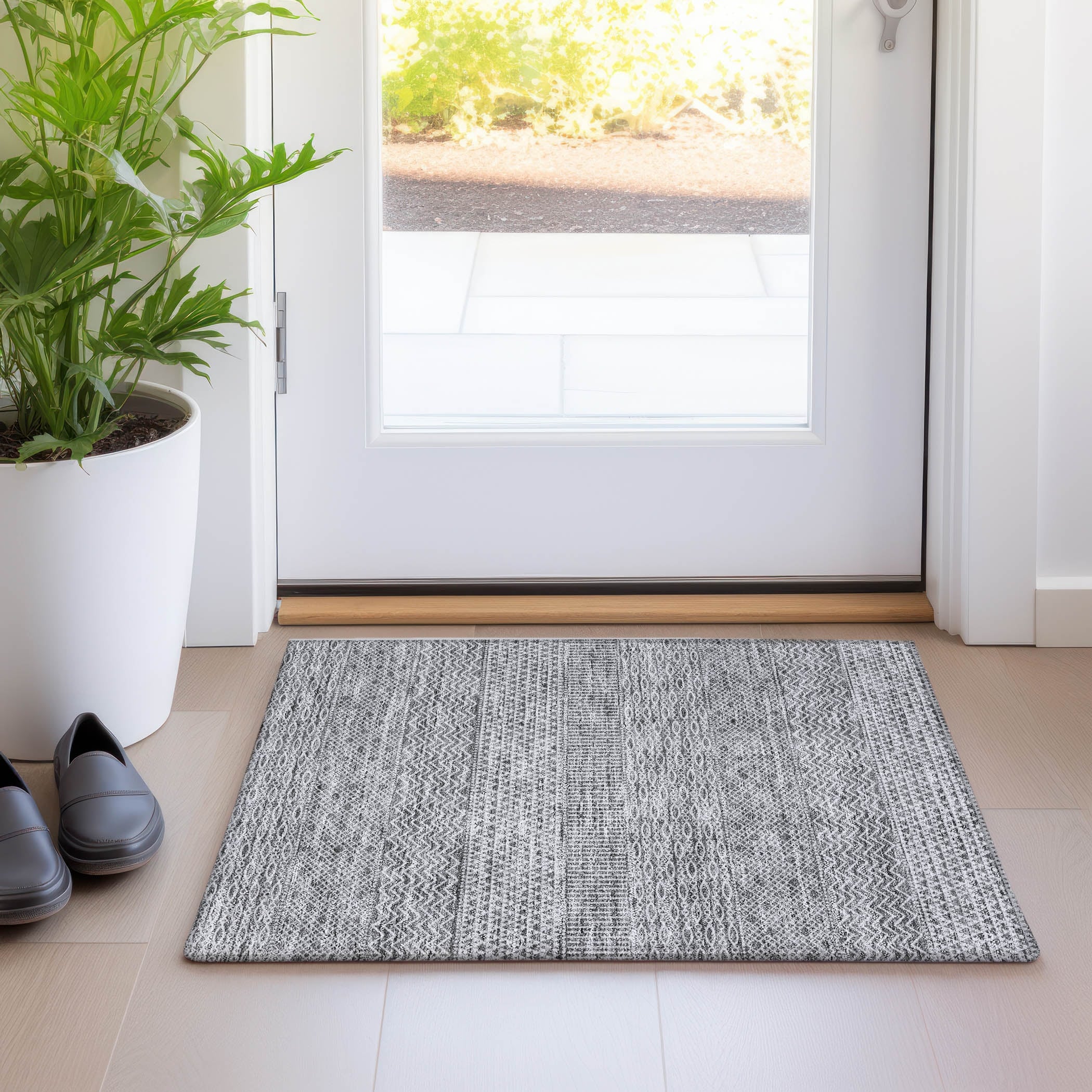 Tapis Chantille à rayures modernes, lavable en machine, pour intérieur et extérieur