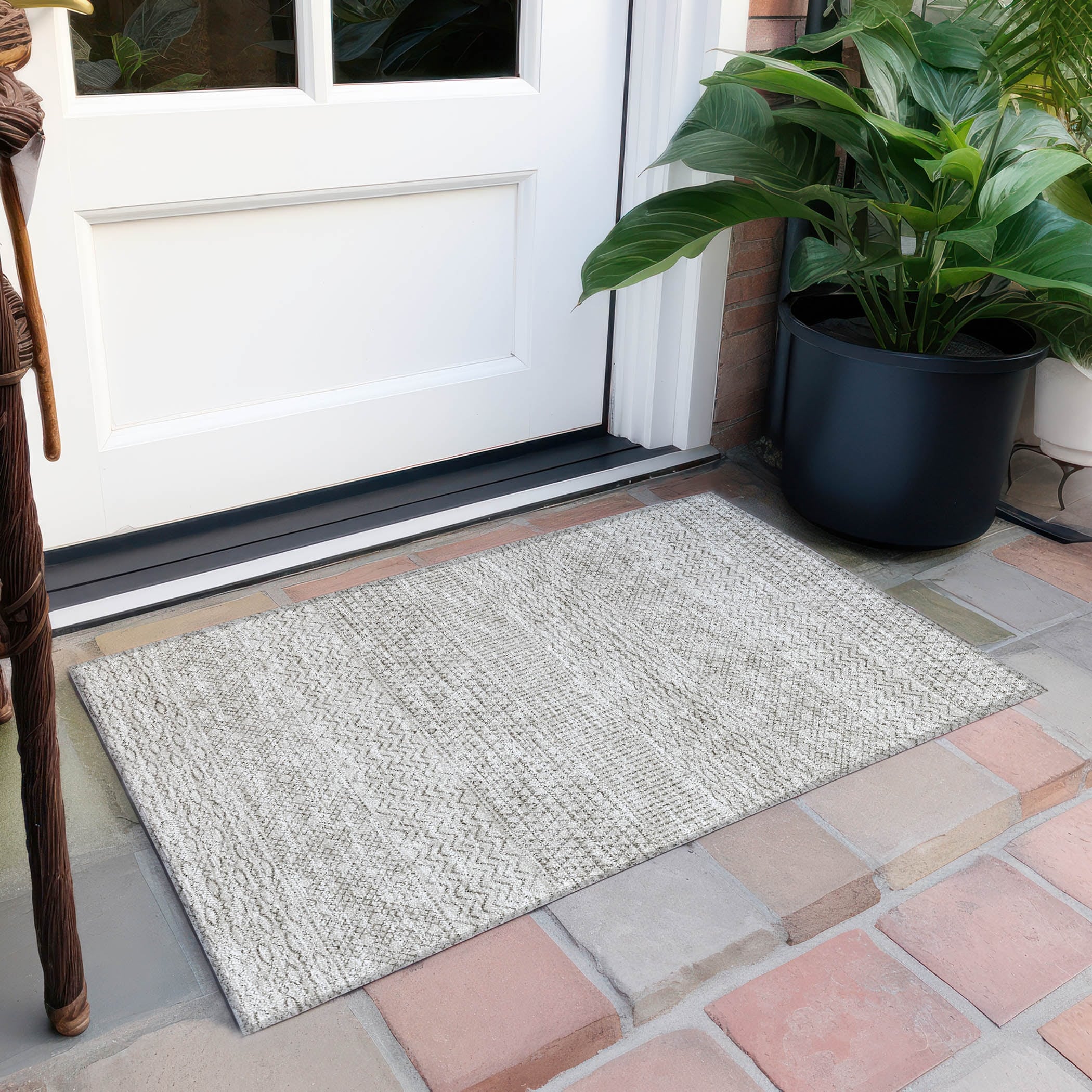 Tapis Chantille à rayures modernes, lavable en machine, pour intérieur et extérieur