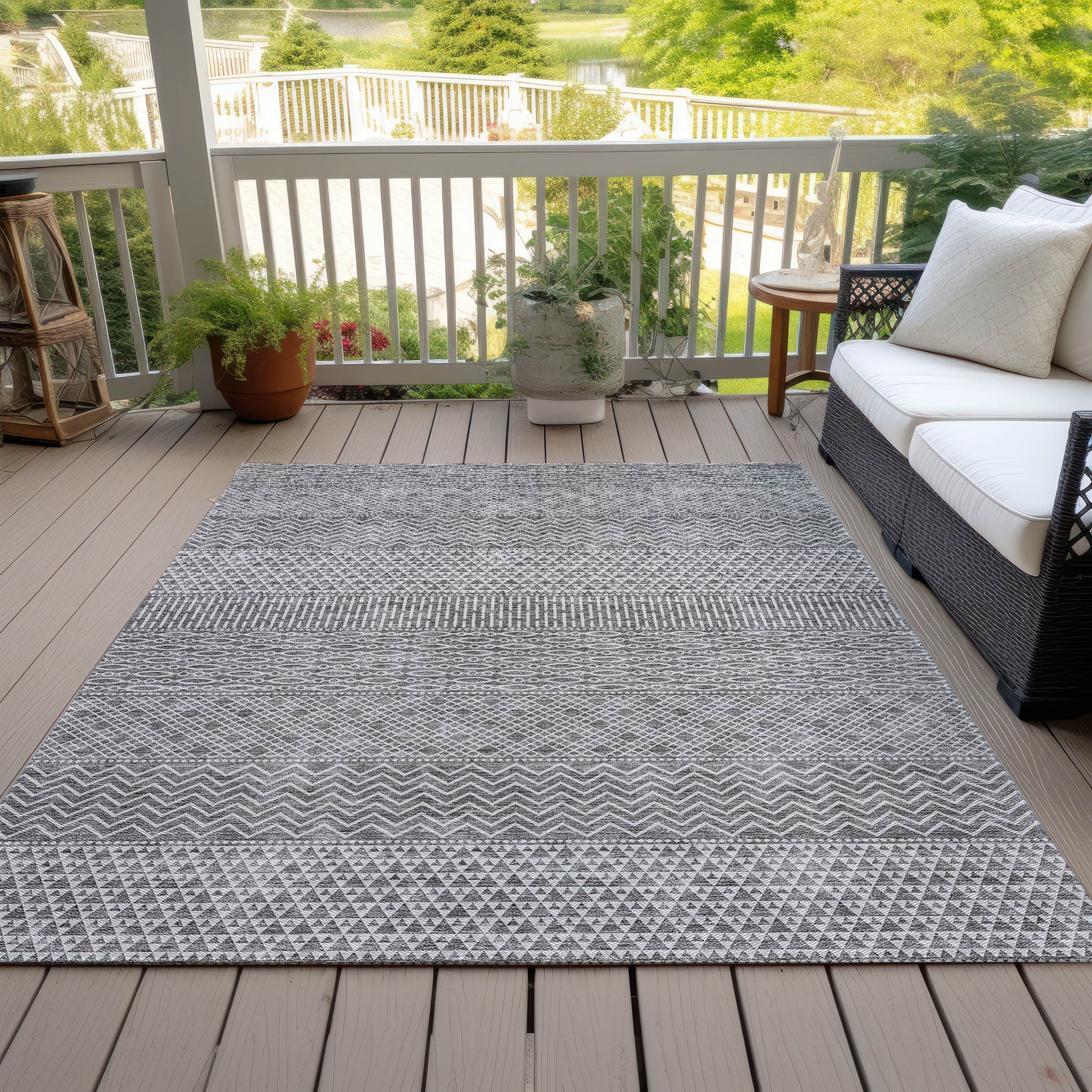 Tapis Chantille à rayures modernes, lavable en machine, pour intérieur et extérieur