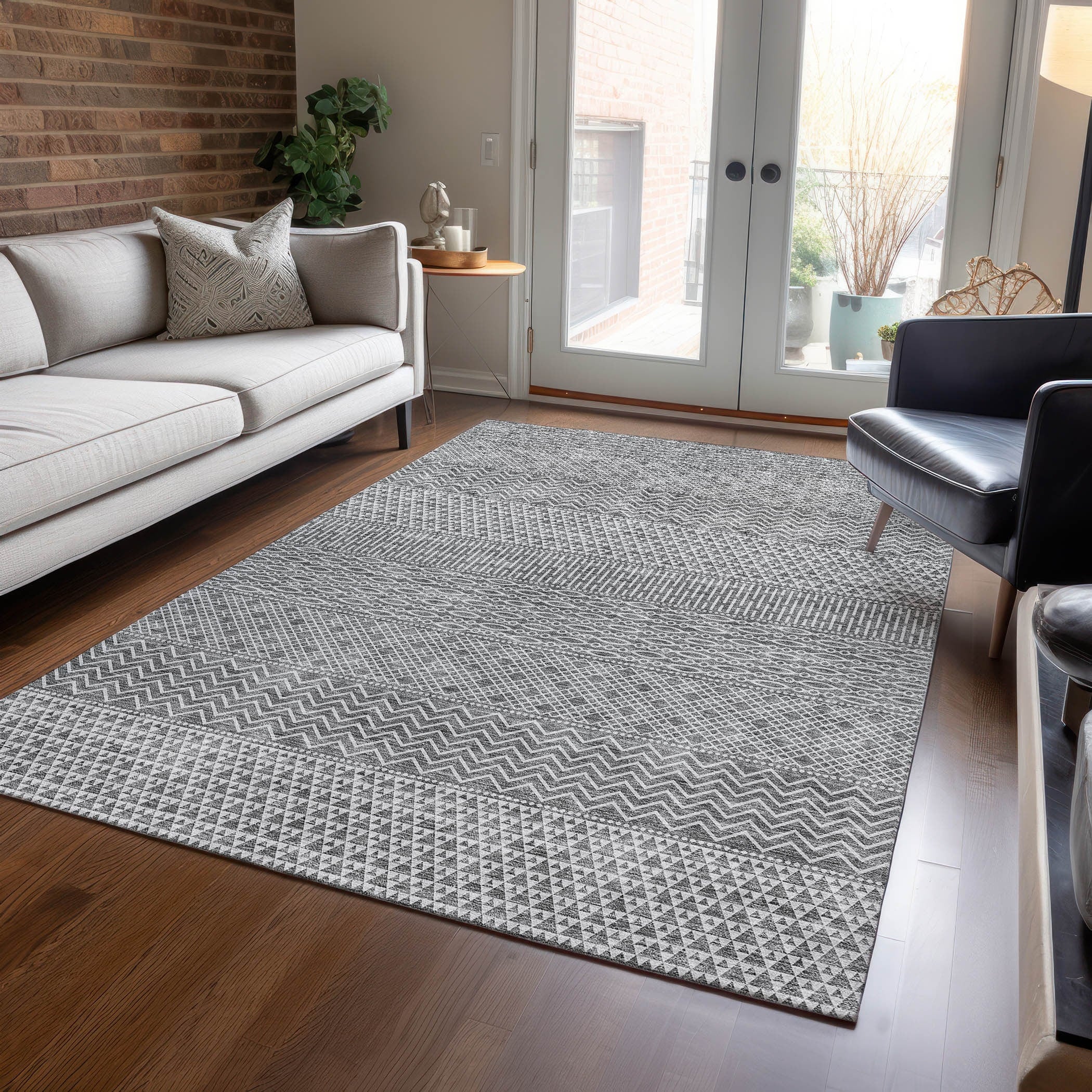 Tapis Chantille à rayures modernes, lavable en machine, pour intérieur et extérieur
