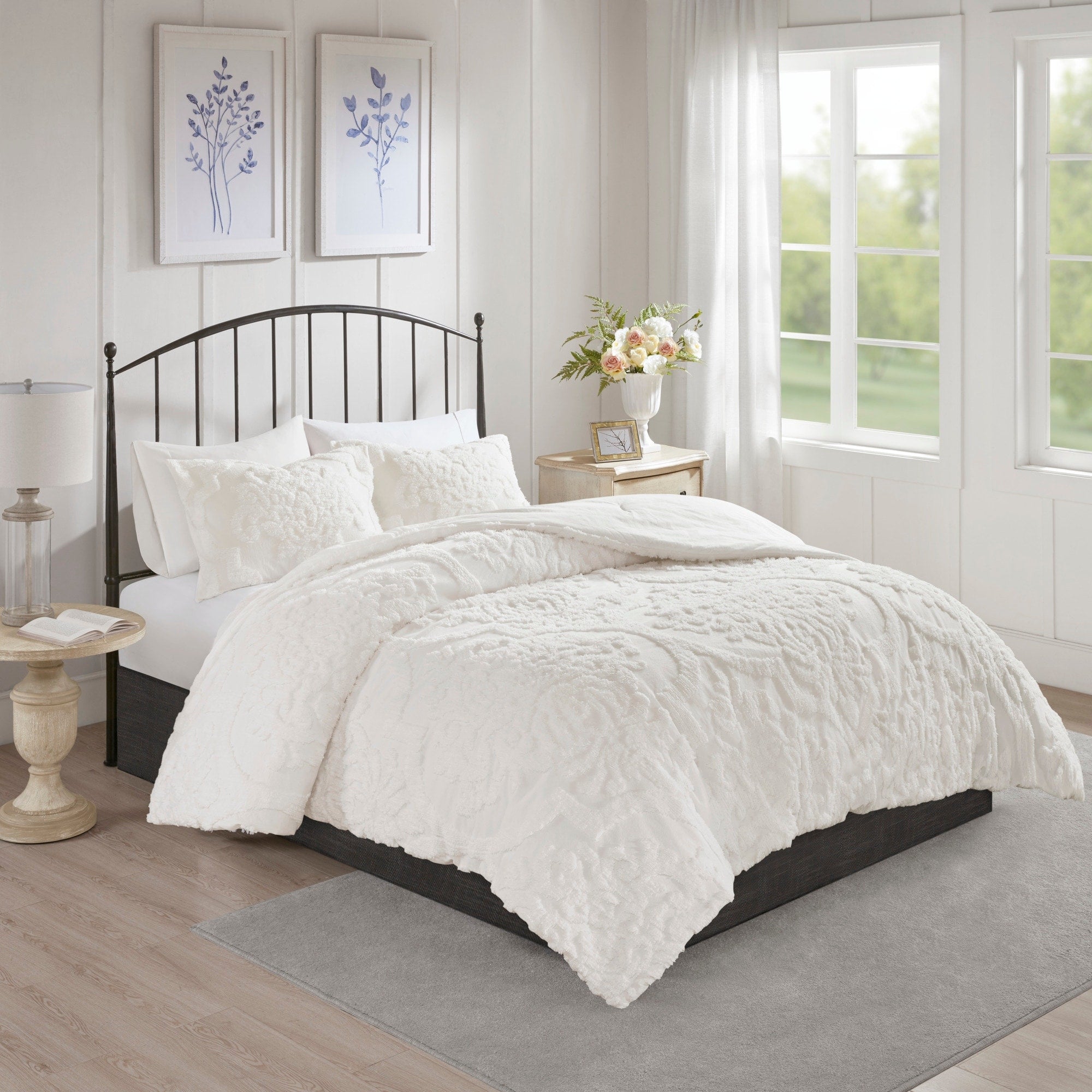 Parure de couette Madison Park Aeriela en coton chenille touffeté damassé