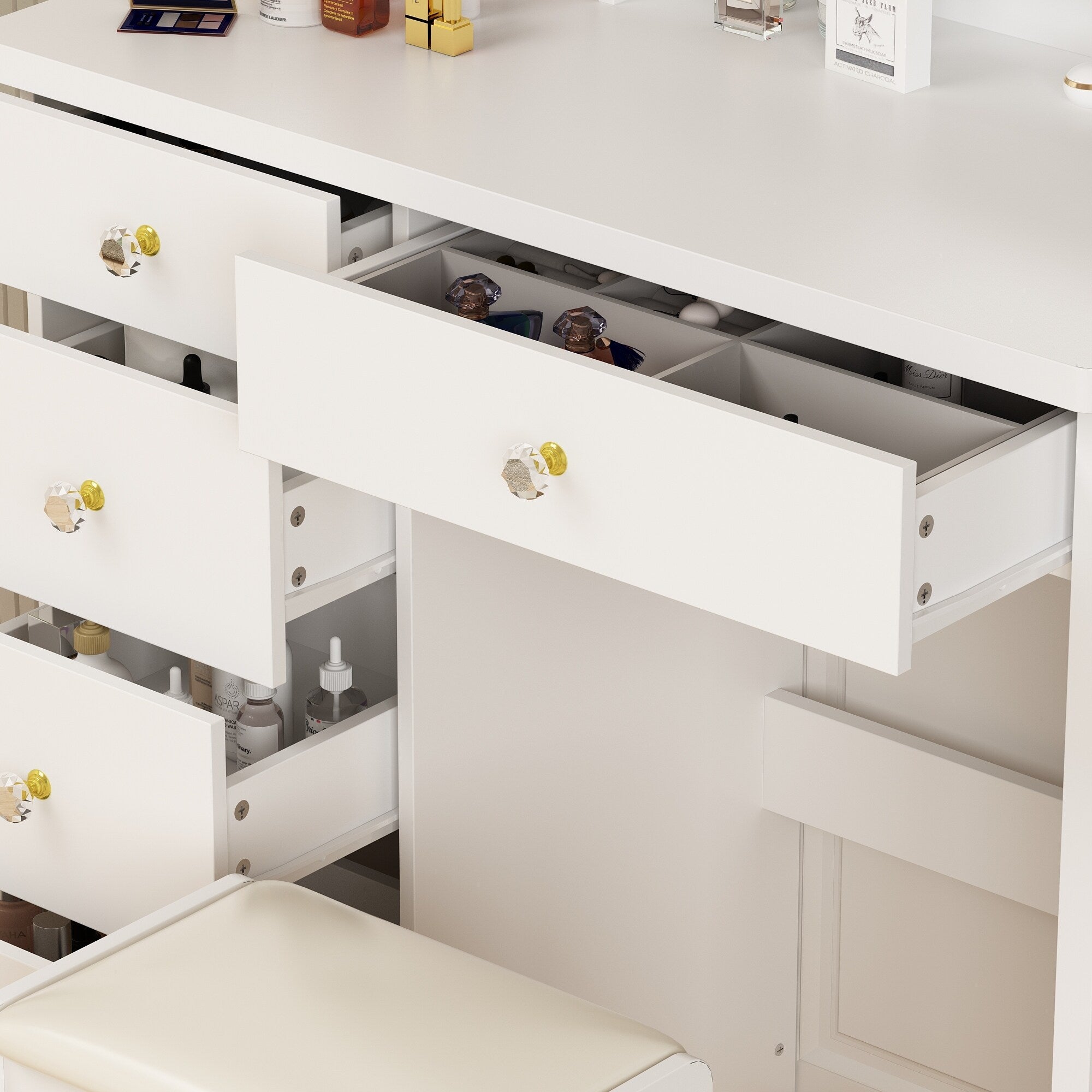 Ensemble coiffeuse avec miroir tactile et tabouret