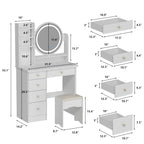 Ensemble coiffeuse avec miroir tactile et tabouret
