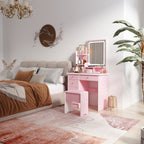 Coiffeuse avec éclairage LED, miroir et tabouret