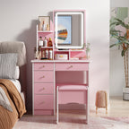 Coiffeuse avec éclairage LED, miroir et tabouret