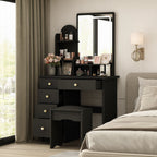 Coiffeuse avec éclairage LED, miroir et tabouret