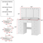 Coiffeuse avec miroir à trois volets et éclairage certifié, plateau en verre
