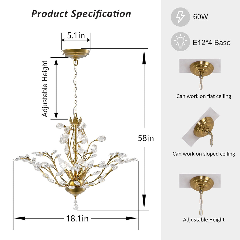 Lustre classique/traditionnel unique Maxax à 4 lumières avec accents en cristal